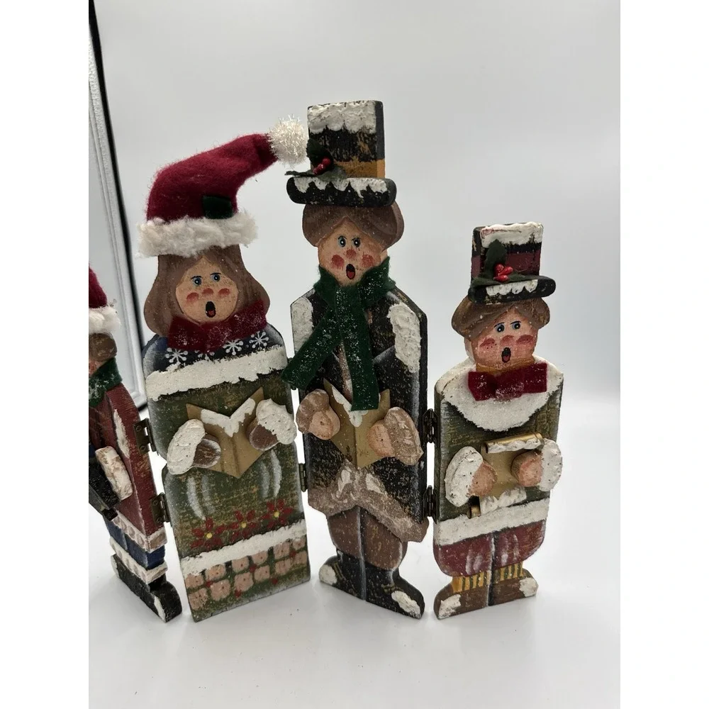 Vintage Wooden Christmas Carolers Hand-Painted Hinged Screen Rustic Victorian